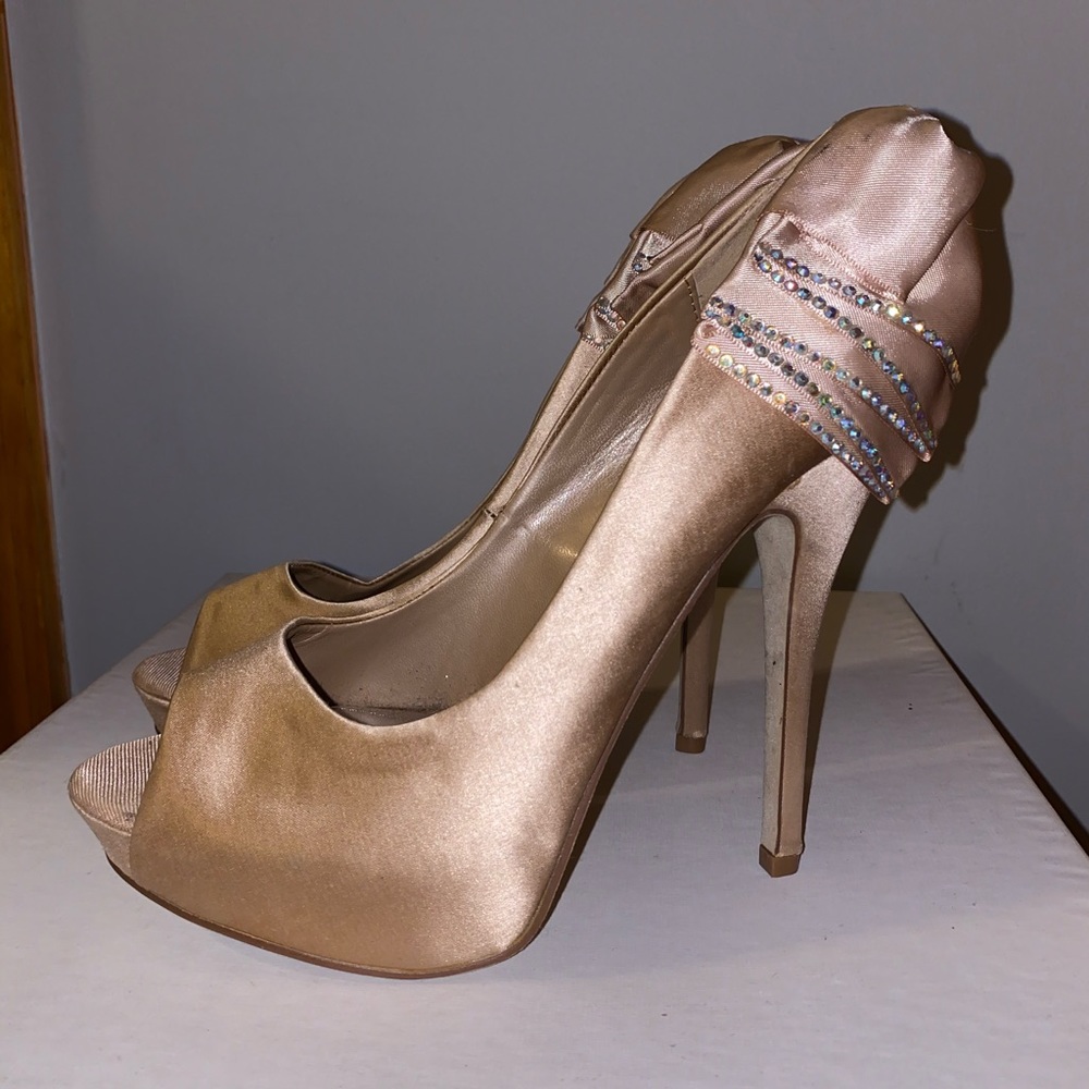 Aldo Peep Toe Nude Heels w/ rhinestones